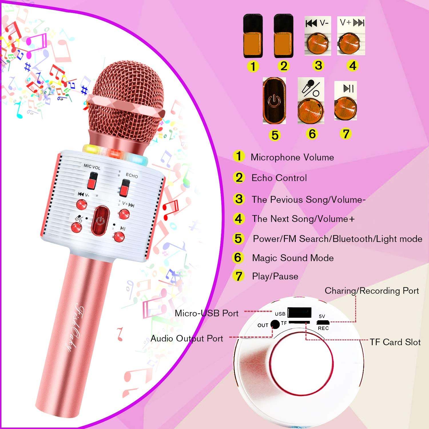 FISHOAKY Mircophone Karaoke sans Fil, 4 en 1 Portable Micro Karaoké  Bluetooth pour Enfants Adultes Chanter, Fête de Noël, Cadeaux de Noël pour  Les Enfants, Compatible avec Android iOS Smartphone : 